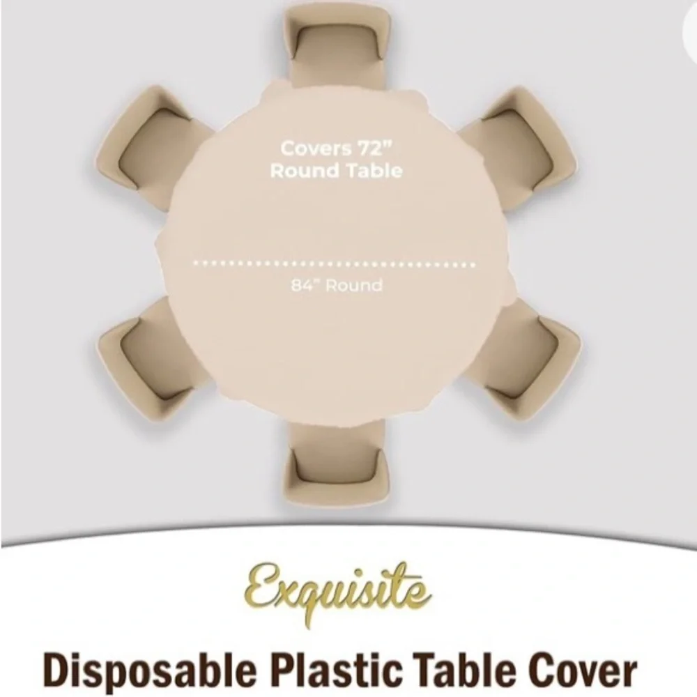 12-Pack Premium Plastic disposable Tablecloth 84in. Round Table Cover Ivory-NWT